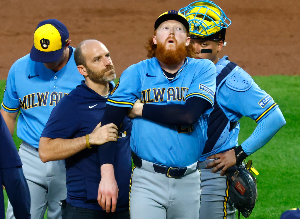 Brewers starter Dustin May hit by line drive and leaves game after 1 pitch against Mets Brewers starter Dustin May hit by line drive and leaves game after 1 pitch against Mets